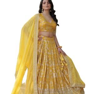 Dernier Designer Pure Viscose Jacquard Avec Paillettes Brodées travail Lehenga Choli By Fab Zone - Product Image 1