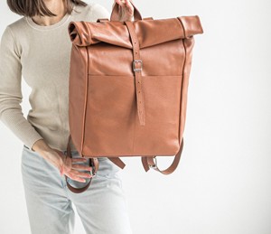 Solid Cowhide Leather <b>Roll</b> Top <b>Backpack</b> Mens Travel Rucksack Laptop Bag Vintage Industrial Look Custom LTBP-0118 - Product Image 1