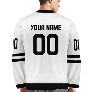 Maillots de hockey personnalisés unisexes blancs toutes saisons, impression par sublimation, qualité professionnelle, épaules tombantes, manches longues, respirants, séchage rapide - Product Image 2