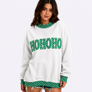 Sweat-shirt d'hiver surdimensionné à col montant pour femme, personnalisé OEM, avec épaules tombantes, motif à pois contrastant et broderie graphique, pull-over - Product Image 4
