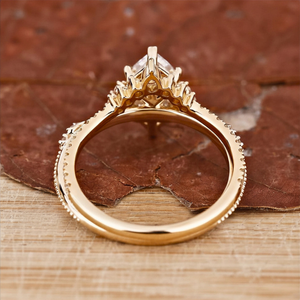 Marquise Diamond Bridal <b>Ring</b> <b>Set</b> 14K Yellow <b>Gold</b> Halo Engagement <b>Ring</b> and Matching Wedding Band - Product Image 3