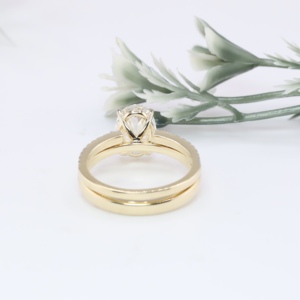 Anillo de Compromiso de Oro Amarillo Premium con Diamante Cultivado en Laboratorio de Corte Ovalado, Conjunto Clásico Solitario con Detalles en Forma de Pera, Anillo de Boda, Joyería Fina - Product Image 4