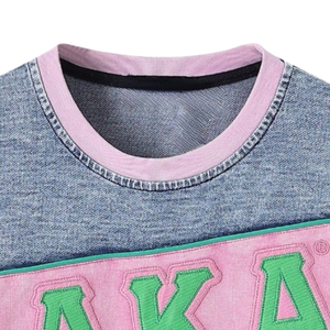 AKA เสื้อเชิ้ตผ้าเดนิมพรีเมี่ยม สีฟ้าอ่อน สีชมพู สีเขียว คอกลม แขนสั้น สไตล์กรีก สำหรับผู้หญิง - Product Image 4