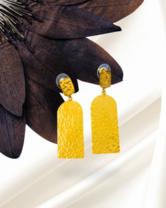 Hammered Brass <b>Gold</b> Plated Rectangular <b>Dangle</b> <b>Earrings</b> for Women Party Occasion - Product Image 4