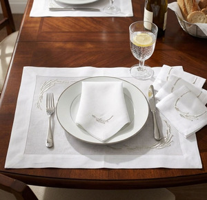 Custom Wholesale Embroidery Beige Fishes Placemat&Napkin Set <b>White</b> Linen for Home Restaurant Events - Product Image 4