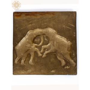 Statue murale en laiton de 7 pouces fabriquée à la main Sculpture de deux éléphants de combat - Product Image 3