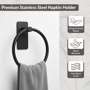 Porte-serviettes mural noir pliable de bonne qualité, en acier inoxydable thermolaqué, support de rangement moderne pour salle de bain - Product Image 3