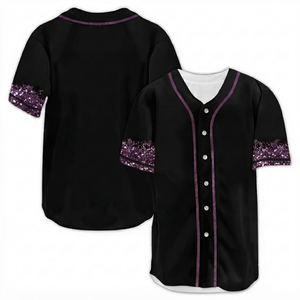 Maillot de baseball personnalisé noir foncé avec numéros d'équipe imprimés, tie-dye, 100 % polyester, col en V, entièrement boutonné, sublimé, respirant - Product Image 1