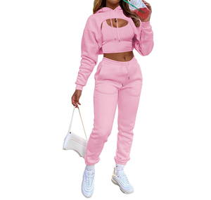 Women's Custom Eco-Friendly Breathable Plus Size <b>Crop</b> Top Jogger Tracksuit Set Hooded Windproof Printed <b>Zip</b>-<b>Up</b> Logo Casual - Product Image 2