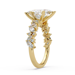 Anillo de compromiso de doble banda con diamante cultivado en laboratorio de corte marquesa de oro puro de 14K, anillo de boda con detalles redondos para mujer, joyería. - Product Image 3