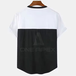เสื้อยืดแขนสั้นคอกลมผู้ชาย สีดำขาว ตัดต่อสี ดีไซน์ลายตัดกัน สไตล์ทางการ ทรงโอเวอร์ไซส์ - Product Image 2