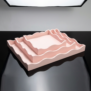 Pastel Pink Glossy Lacquer Scalloped Serving Tray for Tableware Coffee Table Home Decor Versatile for Bathroom Jewelry Storage - Product Image 3