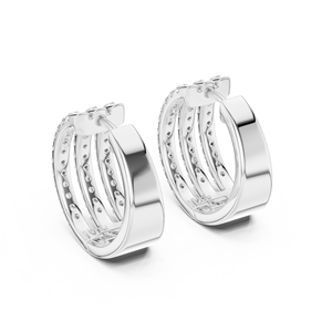 Classic Triple Pave <b>Huggies</b> Earrings in Lab Grown Round Diamonds 18K White <b>Gold</b> Rhodium Plated for Party Wedding & Daily Use - Product Image 3