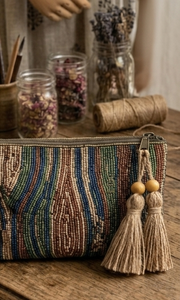Wood <b>Bead</b> Tassel Decorative <b>Fringe</b> in Natural Blue Green Orange Colors - Product Image 6