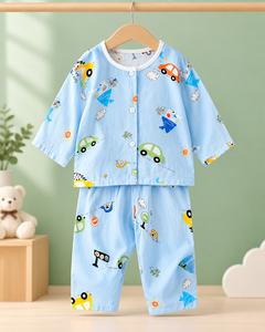 Conjunto de Pijama de Verano para Bebés Niños, 2 Piezas, Transpirable, con Estampado de Dibujos Animados, Camiseta de Manga Corta y Pantalones Cortos para Dormir - Product Image 1