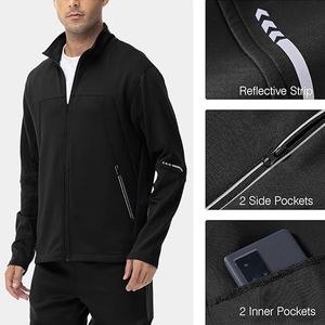 <b>Men</b> Solid Black Tracksuit Full Zip Long Sleeve Sporty Fit Quick Dry Polyester Autumn Wear - Product Image 4