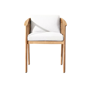 Elegant Woven Outdoor Dining Chair Solid Teak Rattan Panel <b>Back</b> <b>Cushioned</b> Comfort Upholstered Seat Hotel Garden Furniture - Product Image 2