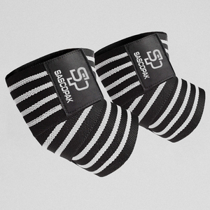 Bandes de compression robustes rayées blanches pour coudes, idéales pour l'haltérophilie, la musculation et l'entraînement en salle de sport - Product Image 6
