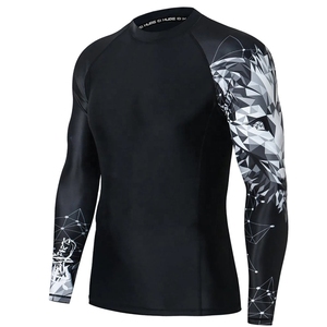 Haut de sport à manches longues pour homme, motif géométrique tigre imprimé, séchage rapide, en polyester, compression, pour adulte - Product Image 5