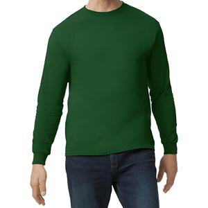 T-shirt à manches longues vert foncé pour homme, en mélange de coton doux et respirant, coupe ajustée décontractée, basique et confortable pour le quotidien - Product Image 1