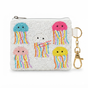 Pink <b>Bow</b> Beaded Coin Purse Wristlet Wallet with Keychain <b>Clip</b> Handmade Zipper Pouch Wholesale Supplier - Product Image 2