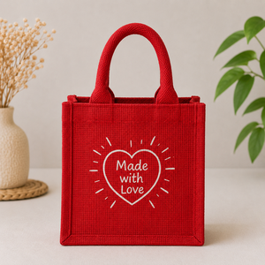 Mini sac fourre-tout rouge avec motif cœur, sac cadeau écologique - Product Image 1
