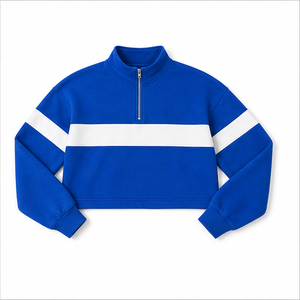 Sudadera Corta Personalizable Azul Cobalto para Mujer, de Fácil Ajuste, con Media Cremallera, de Forro Polar Cepillado, Estilo Casual WHZCROP-0004 - Product Image 4