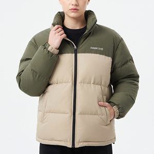 Blouson matelassé bicolore personnalisé pour femme, col montant, fermeture éclair intégrale, coupe droite, manteau d'hiver tendance - Product Image 1
