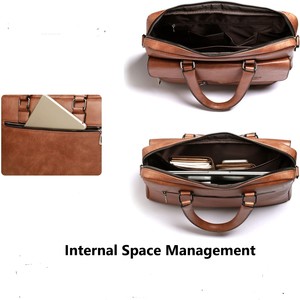 High Demand Leather <b>Laptop</b> Briefcase 15x30x11cm Classic Business Bag with Shoulder Strap Large Capacity for 12.9 Inch Devices - Product Image 3