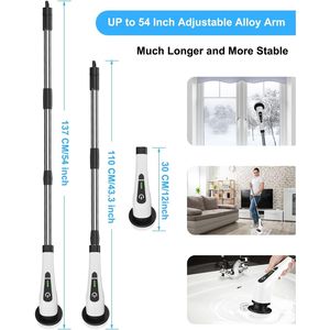 Spazzola Elettrica Senza Fili con 8 Testine Sostituibili per Pulizia di Piastrelle e Pavimenti, Doppia Velocità per Spazzola Rotante - Product Image 3