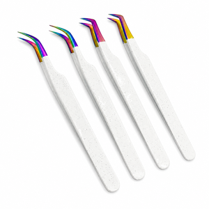 Ensemble de pinces à cils professionnelles en acier inoxydable blanc pailleté, pointes inclinées, étui de protection écologique pour sourcils - Product Image 3