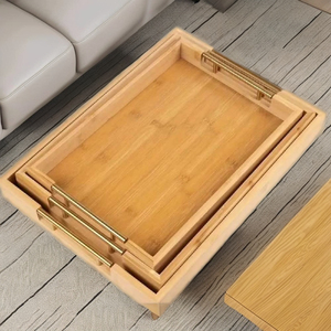 Plateau carré classique en bambou peint à la main, écologique avec un design durable pour les présentations ou la décoration intérieure, lot de 3 - Product Image 1