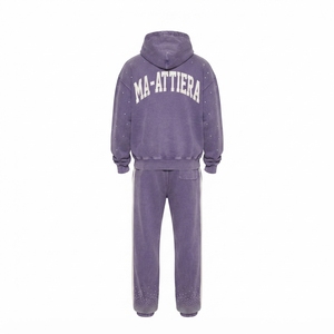 Conjunto de Sudadera con Capucha y Pantalones Deportivos Personalizados para Hombre, Color Morado con Pedrería, Felpa de Algodón, Estilo Urbano, Talla Grande, Venta al Por Mayor OEM - Product Image 4