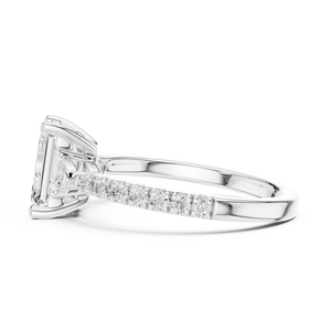 <b>Emerald</b> Cut Diamond Engagement <b>Ring</b> with Trillion Side Stones in 92.5 <b>Silver</b> Luxury Style Romantic Gift - Product Image 2