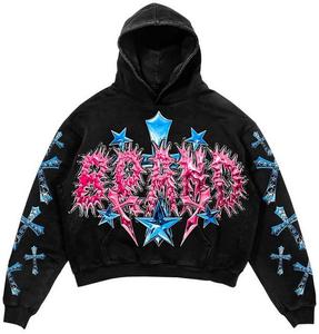 Ensemble de survêtements personnalisés en molleton respirant délavé à l'acide, coupe évasée, en coton, style streetwear, avec sweats à capuche et joggers oversize pour homme adulte - Product Image 1
