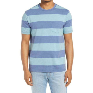 Camiseta de Algodón con Estampado de Rayas, Manga Corta, Corte Regular, Tejido de Punto, Ligera y Transpirable para Hombre - Product Image 1