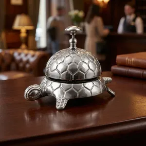 Campana de Servicio Decorativa de Metal con Diseño de Tortuga Plateada, Campana de Mesa con Patrón Intrincado de Concha, Diseño Animal Vintage - Product Image 6