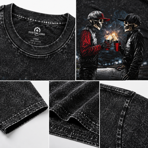 Plus Size 230GSM Heavyweight Washed Cotton <b>Skull</b> Graphic <b>T</b> <b>Shirt</b> Vintage Streetwear Oversized Custom Printed Tee for Men - Product Image 4