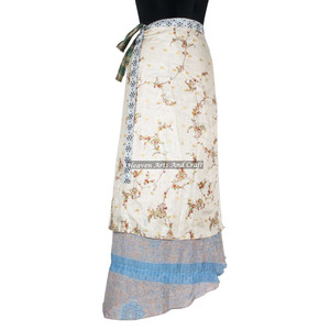 Buy Latest Design Indian Silk Sari Wrap Around Skirt Two Layer Reversible Printed <b>Beach</b> Cover up Sarong <b>Magic</b> Wrap Skirts Cover - Product Image 3