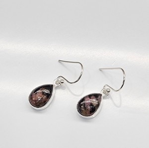 Handmade 925 Sterling <b>Silver</b> Rhodonite Teardrop Drop <b>Earrings</b> Minimalist <b>Dangle</b> Jewelry for Women Daily & Any Occasion Wear - Product Image 4