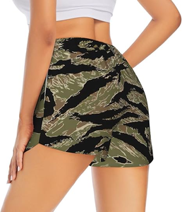 New Women's Casual Western Camo Running Sports Shorts Breathable Polyester Material Mid Waist Skinny Fit with <b>Drawstring</b> Closure - Product Image 3