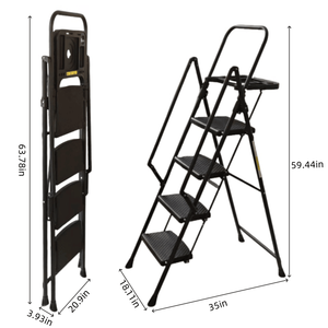 Taburete plegable de 4 escalones con pedales anchos antideslizantes Mango suave y construcción de acero resistente Capacidad de 440 lb para el hogar o la oficina - Product Image 2