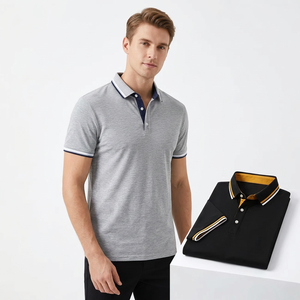 Men's Short Sleeve for Shirt Solid Color Cotton Knitted Breathable Casual Regular Fit <b>Black</b> Gray Polyester/Cotton Front Logo - Product Image 2