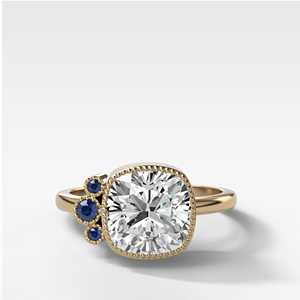 Bague de fiançailles en or 10K 14K 3 carats avec diamant de laboratoire IGI taille coussin, saphir accentué et sertissage milgrain, alliances solitaires - Product Image 3