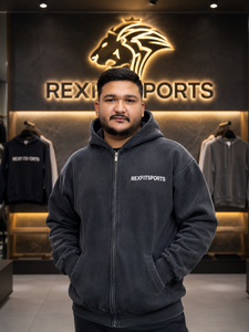 เสื้อฮู้ดซิปอัพสีดำ REXFITSPORTS 2026 รุ่นสั่งทำพิเศษ ผ้าฝ้ายผสมโพลีเอสเตอร์ ขนฟลีซ สตรีทแวร์ ซิปเต็มตัว แบรนด์ส่วนตัว - Product Image 4