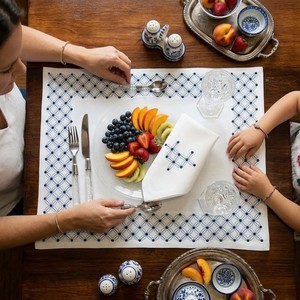 Chic Embroidered Pure Cotton <b>Placemat</b> and Napkin Set - Geometric Navy Pattern Table Decor for Modern Coastal Dinings & Events - Product Image 3