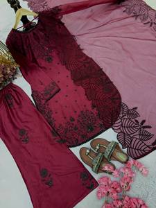 Launching New Designer Party Wear Look Pur Satin Rayon <b>Top</b> & Palazzo With Dupatta set - Product Image 5