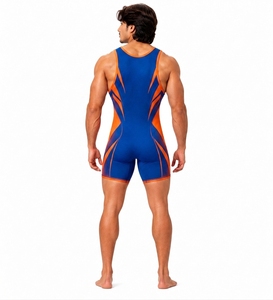 Men Wrestling Singlet Sleeveless Blue Orange Sublimation Print Breathable Spandex Nylon Gymnastics <b>Romper</b> All Seasons - Product Image 2
