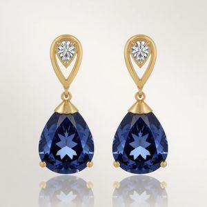 Boucles d'oreilles clous en or massif 10K avec tanzanite en forme de poire et accent diamant en forme de poire ouverte, bijoux fins tendance OEM pour femme - Product Image 1