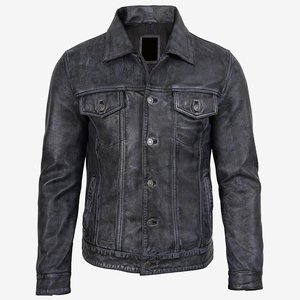 Novedades, Chaqueta de Motociclista de Cuero Genuino para Hombre de Alta Calidad, Cuello Camisero, Cierre de Botones, Acabado Lavado, Ropa Exterior Informal de Otoño - Product Image 6